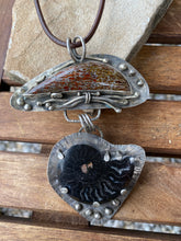 Load image into Gallery viewer, Fossilized Dino bone and Ammonite Pendant
