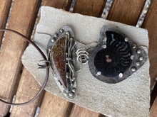 Load image into Gallery viewer, Fossilized Dino bone and Ammonite Pendant
